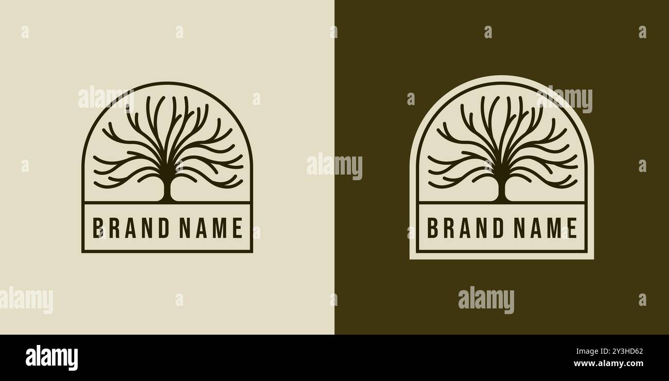 Design creativo del vettore del logo albero. Concetto di logo tronco ad albero o ramo ad albero. Logo Oak Tree creativo e minimalista Illustrazione Vettoriale