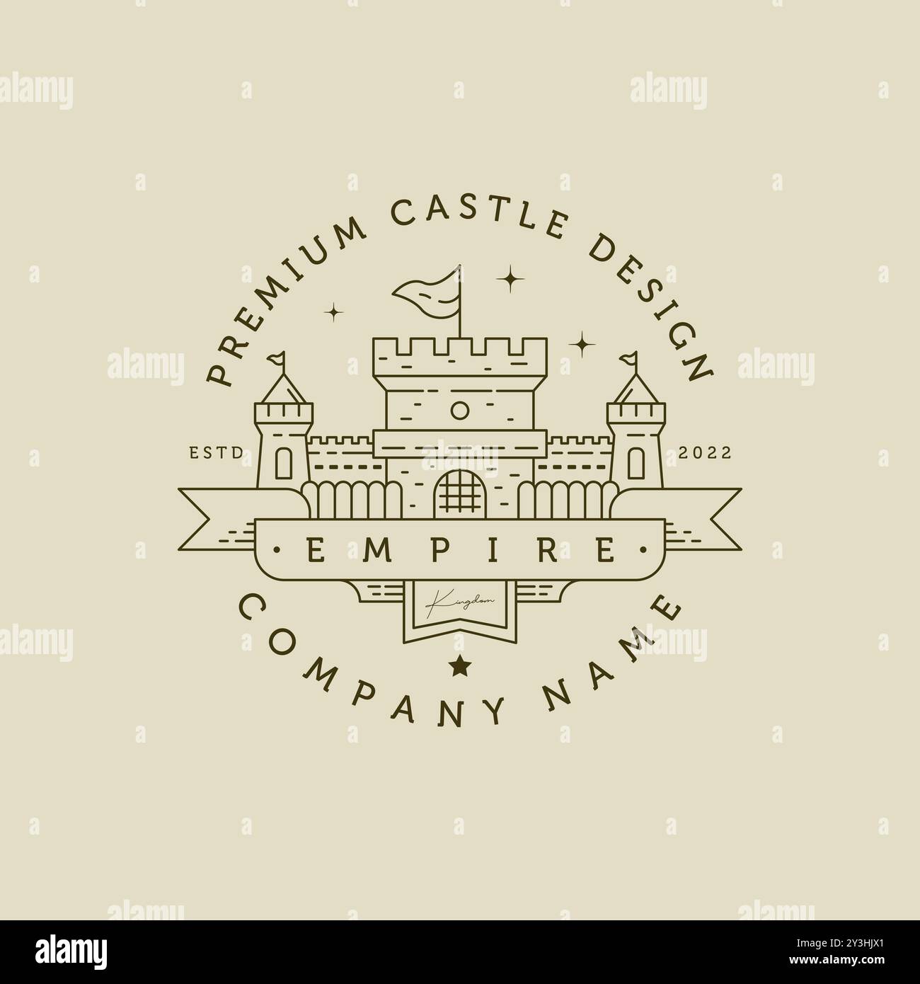 design grafico con logo vettoriale della torre del castello, design minimale vintage del castello Illustrazione Vettoriale
