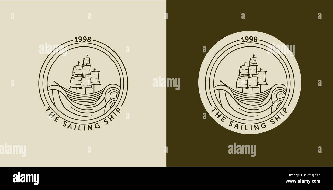 Illustrazione vettoriale del logo della nave a vela. Design con logo di design moderno della nave o della barca. Design del logo della barca a vela Illustrazione Vettoriale