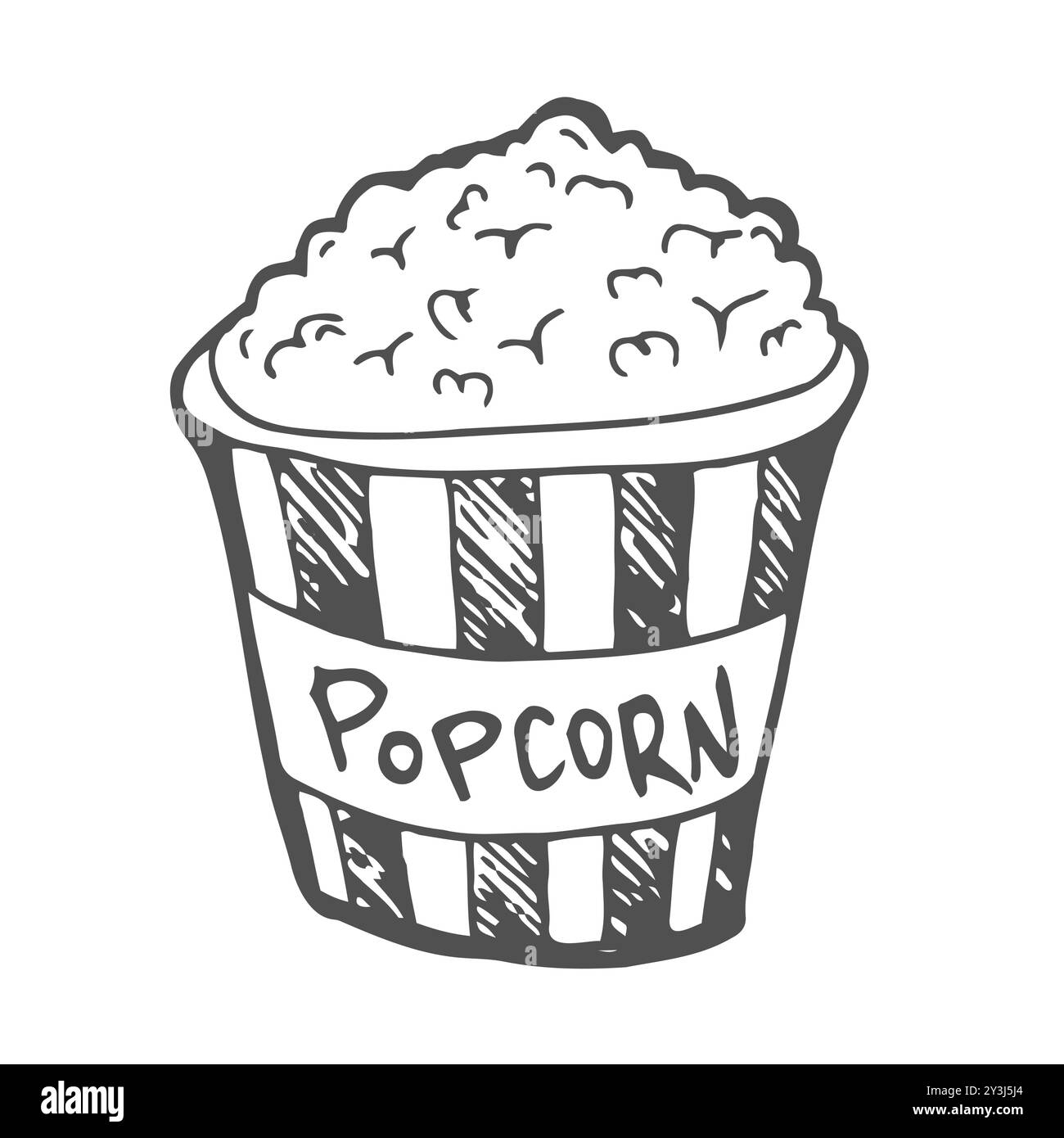 Popcorn. Stile doodle per illustrazione lineare vettoriale Illustrazione Vettoriale