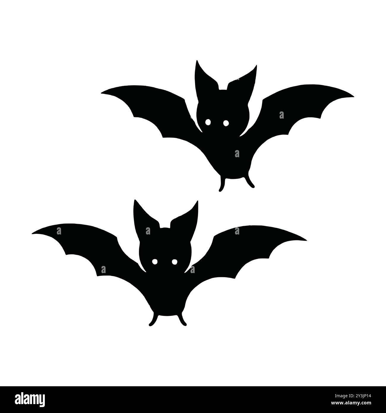 Simpatici pipistrelli che volano con la silhouette. Semplice illustrazione del design di halloween dei pipistrelli. Isolato su sfondo bianco. Illustrazione Vettoriale