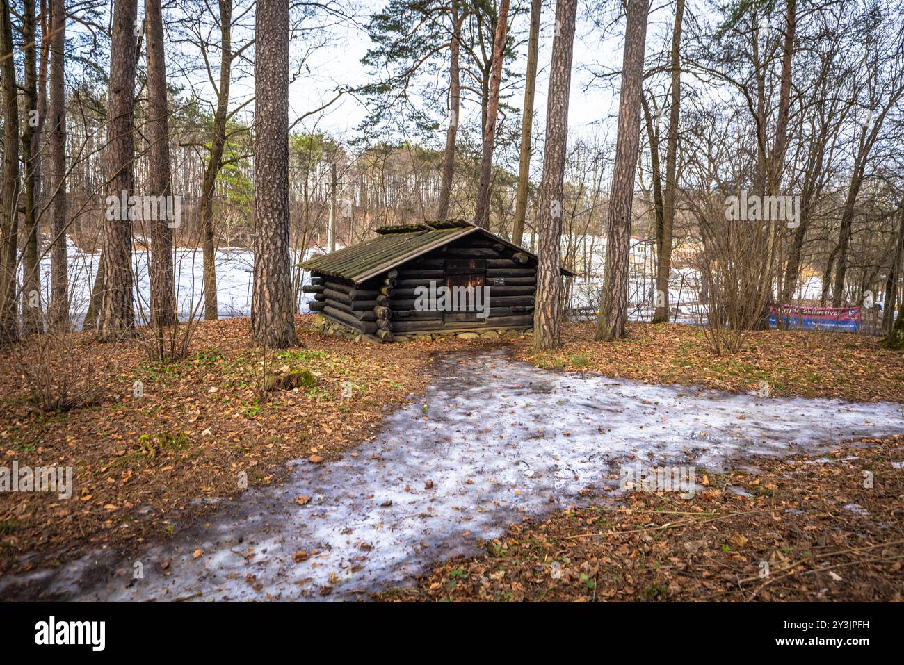 Oslo - 11 febbraio 2023: Edifici tradizionali scandinavi nel Museo all'aperto di Oslo a Oslo, Norvegia Foto Stock