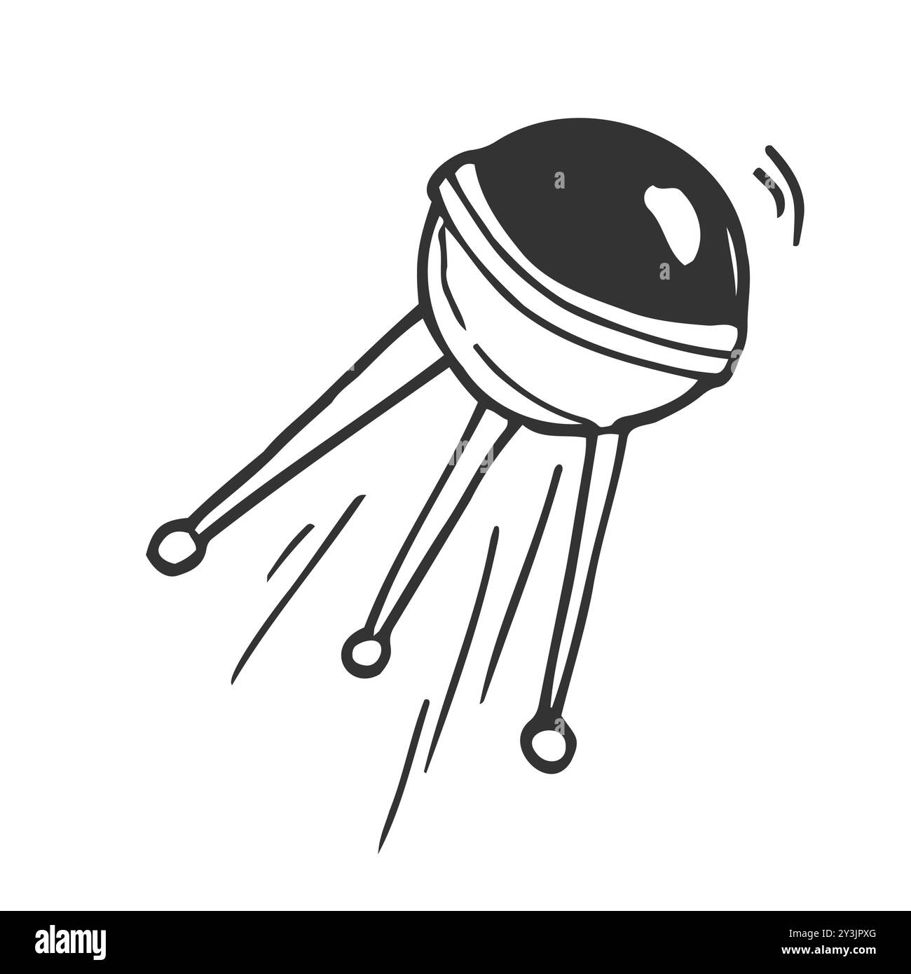 Primo satellite della Terra Sputnik, delinea l'illustrazione vettoriale del doodle isolata su sfondo bianco. Satellite artificiale disegnato a mano Illustrazione Vettoriale