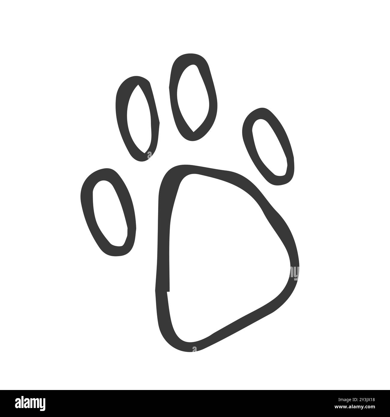 Footprint animale domestico. Stampe Paw. Vettore cane o gatto, icona. Cucciolo del piede isolato su sfondo bianco. Zampa silhouette nera. Simpatica stampa di zampa. Passeggiate per des Illustrazione Vettoriale