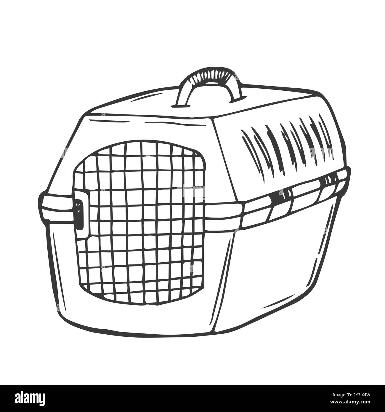 Icona del vettore PET Carrier. Contenitore per il trasporto di animali gatto, cane. Scatola per viaggiare, andare al veterinario, trasporto. Semplice illustrazione isolata. SKET Illustrazione Vettoriale