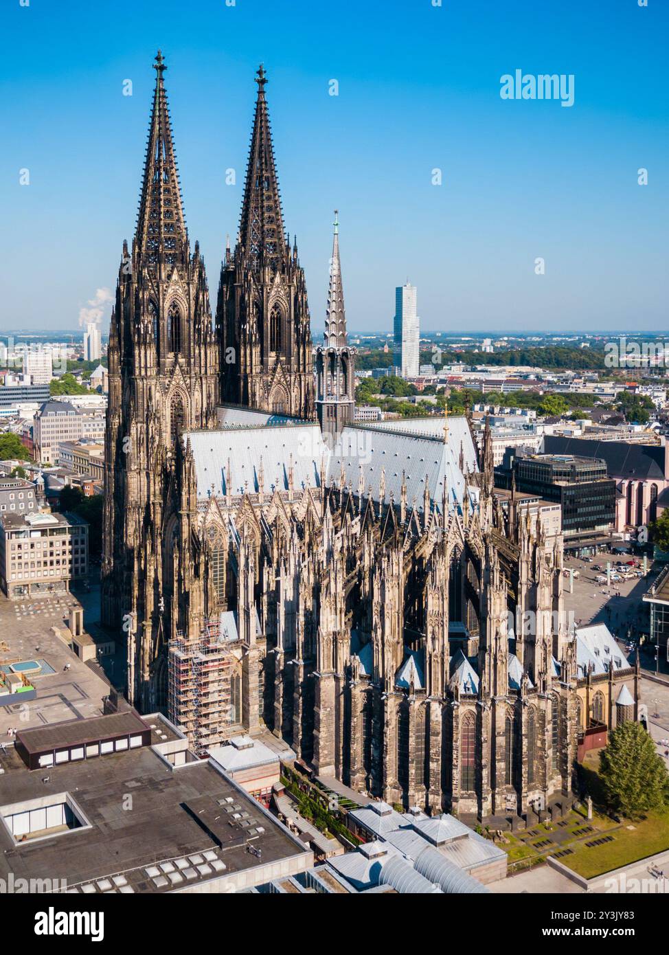 La cattedrale di Colonia antenna vista panoramica a Colonia, Germania Foto Stock