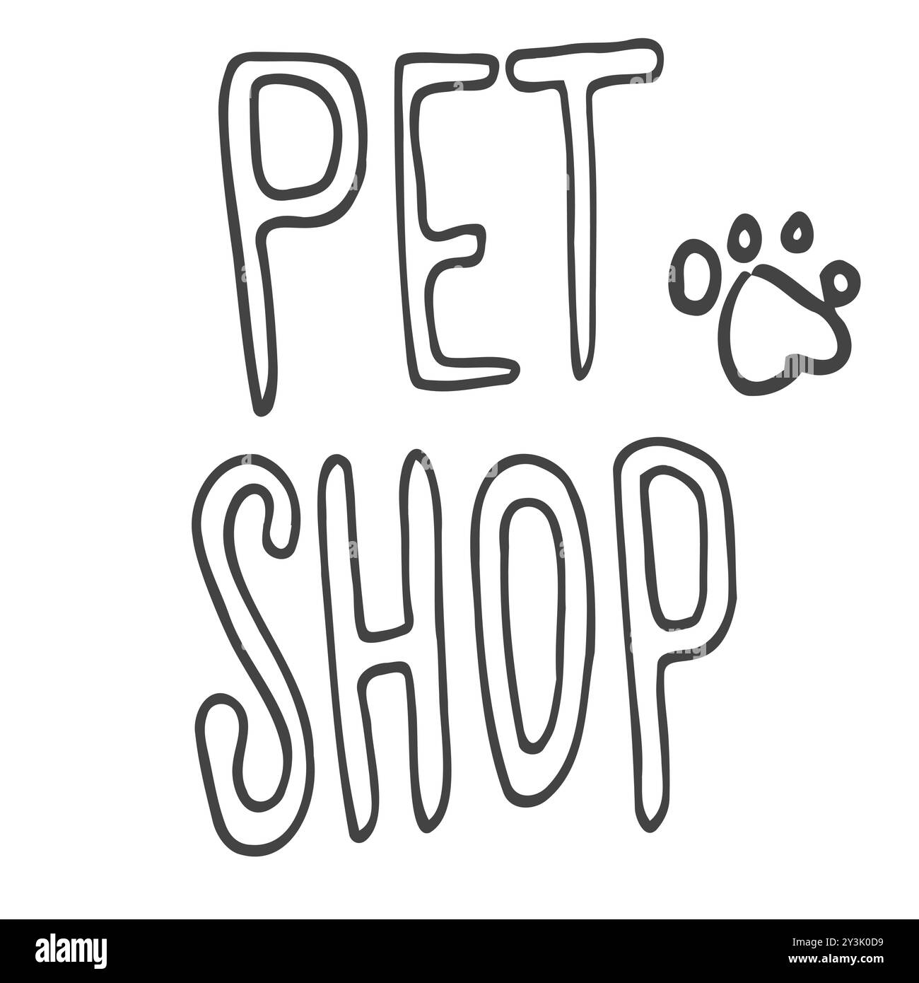 Scritta a mano della parola PET Shop isolato su sfondo bianco. Illustrazione vettoriale semplice Illustrazione Vettoriale