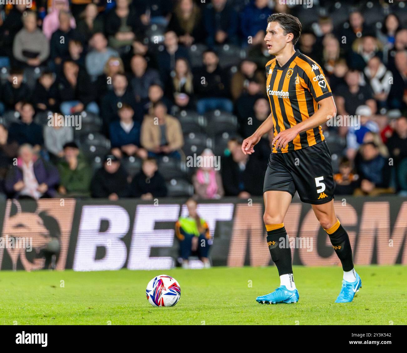 HULL, REGNO UNITO. 13 settembre 2024. EFL Championship Football League: Hull City AFC contro Sheffield United. Alfie Jones pf Hull City. Credito Paul Whitehurst/Alamy Live News Foto Stock