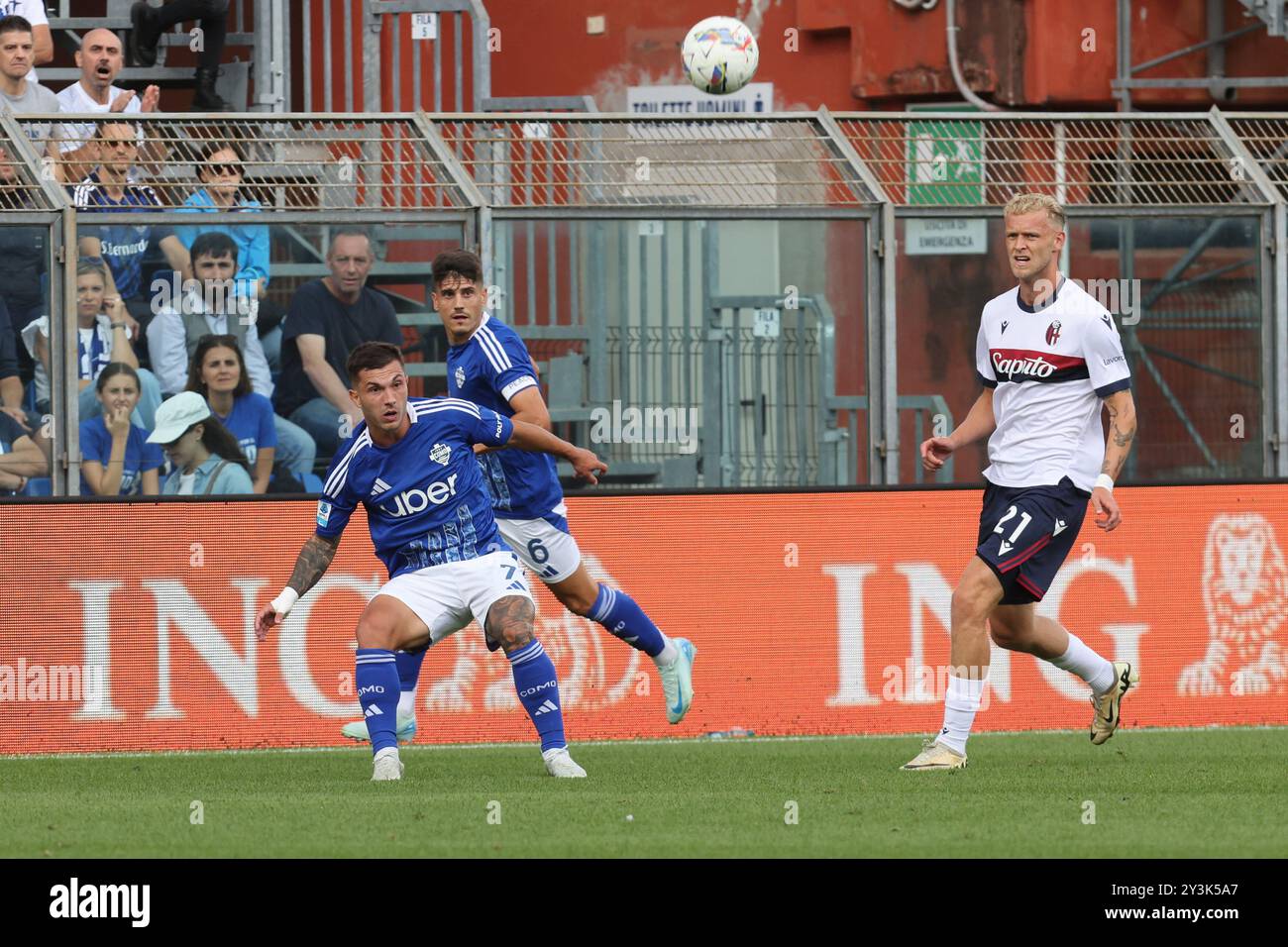Como, Italia. 14 settembre 2024. Gabriel Strefezza del Como 1907 in azione durante la partita di calcio di serie A Enilive 2024/2025 tra Como e Bologna allo stadio Giuseppe Sinigaglia di Como, Italia settentrionale - sabato 14 settembre 2024. Sport - calcio. (Foto di Antonio Saia/LaPresse) credito: LaPresse/Alamy Live News Foto Stock