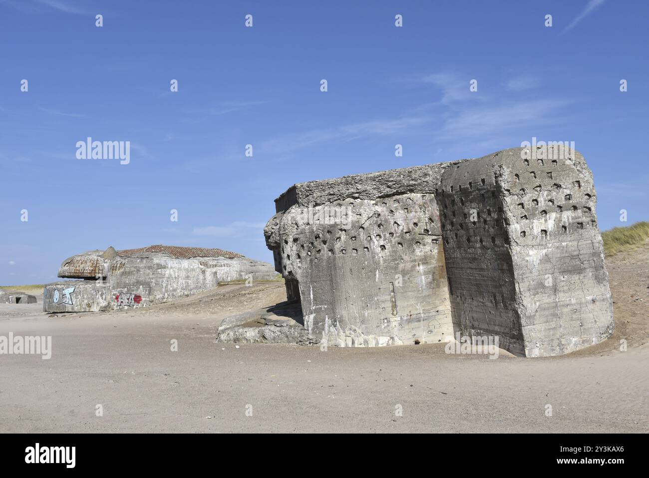 Bunker, Botonbunker del muro Atlantico in Danimarca, sulla spiaggia dello Jutland Foto Stock