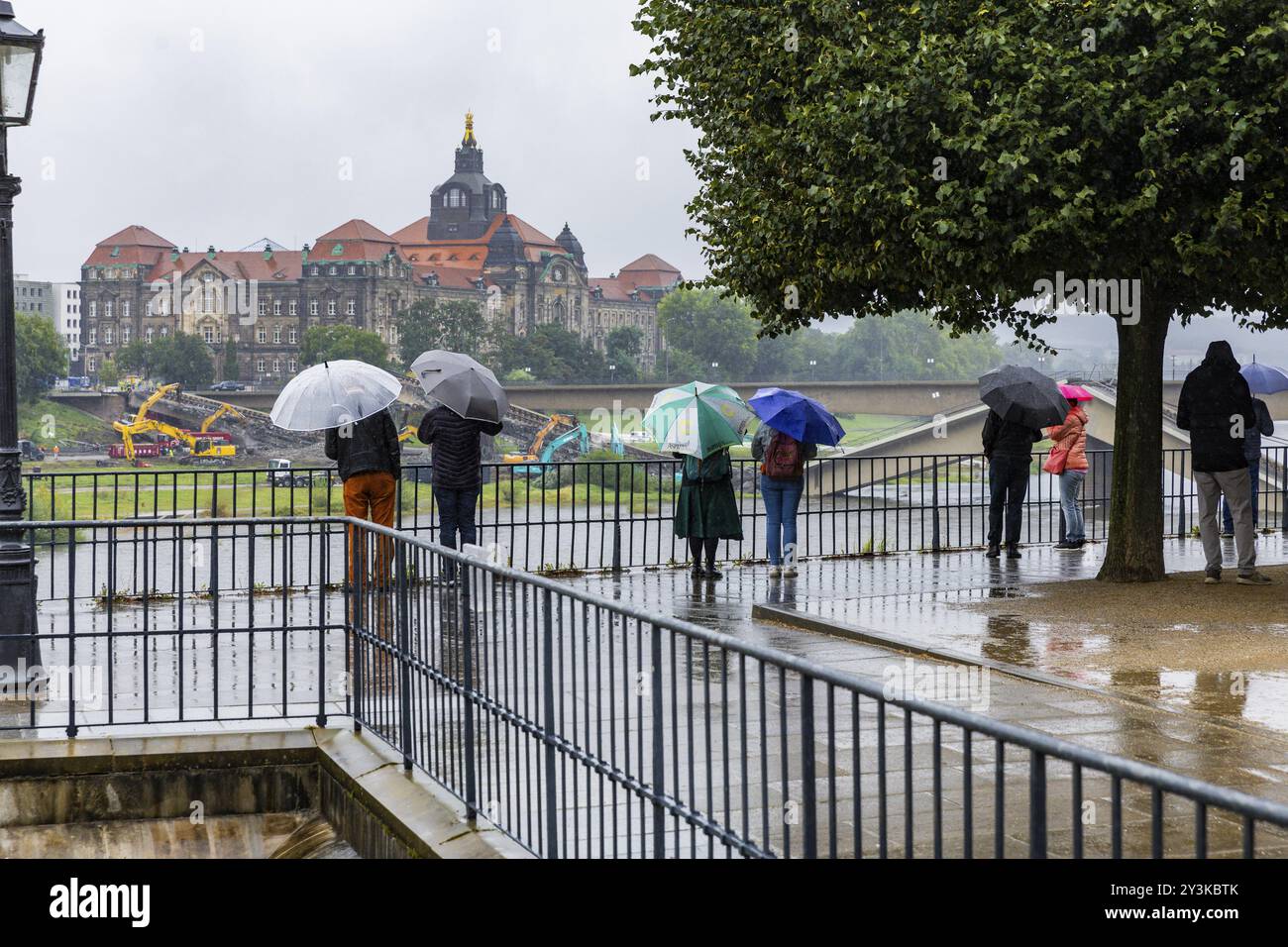 Nelle prime ore del mattino, una sezione del Ponte di Carola crollò per ragioni sconosciute. Su una lunghezza di circa 100 metri, la sezione su wh Foto Stock