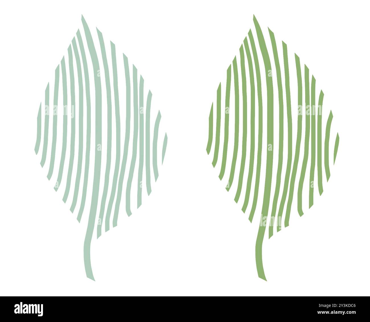 Design semplice e moderno con foglie di colore verde e blu su sfondo bianco Foto Stock