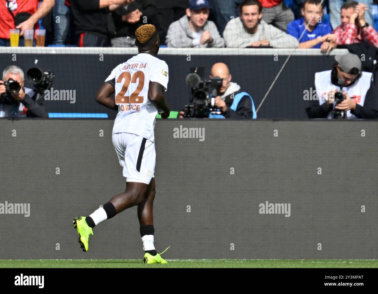 Sinsheim, Germania. 14 settembre 2024. TOR zum 0:2 Victor Boniface Bayer 04 Leverkusen (22) Torjubel TSG 1899 Hoffenheim vs Bayer 04 Leverkusen 14.09.2024 LE NORMATIVE DFL VIETANO QUALSIASI USO DI FOTOGRAFIE COME SEQUENZE DI IMMAGINI E/O QUASI-VIDEO/dpa/Alamy Live News Foto Stock