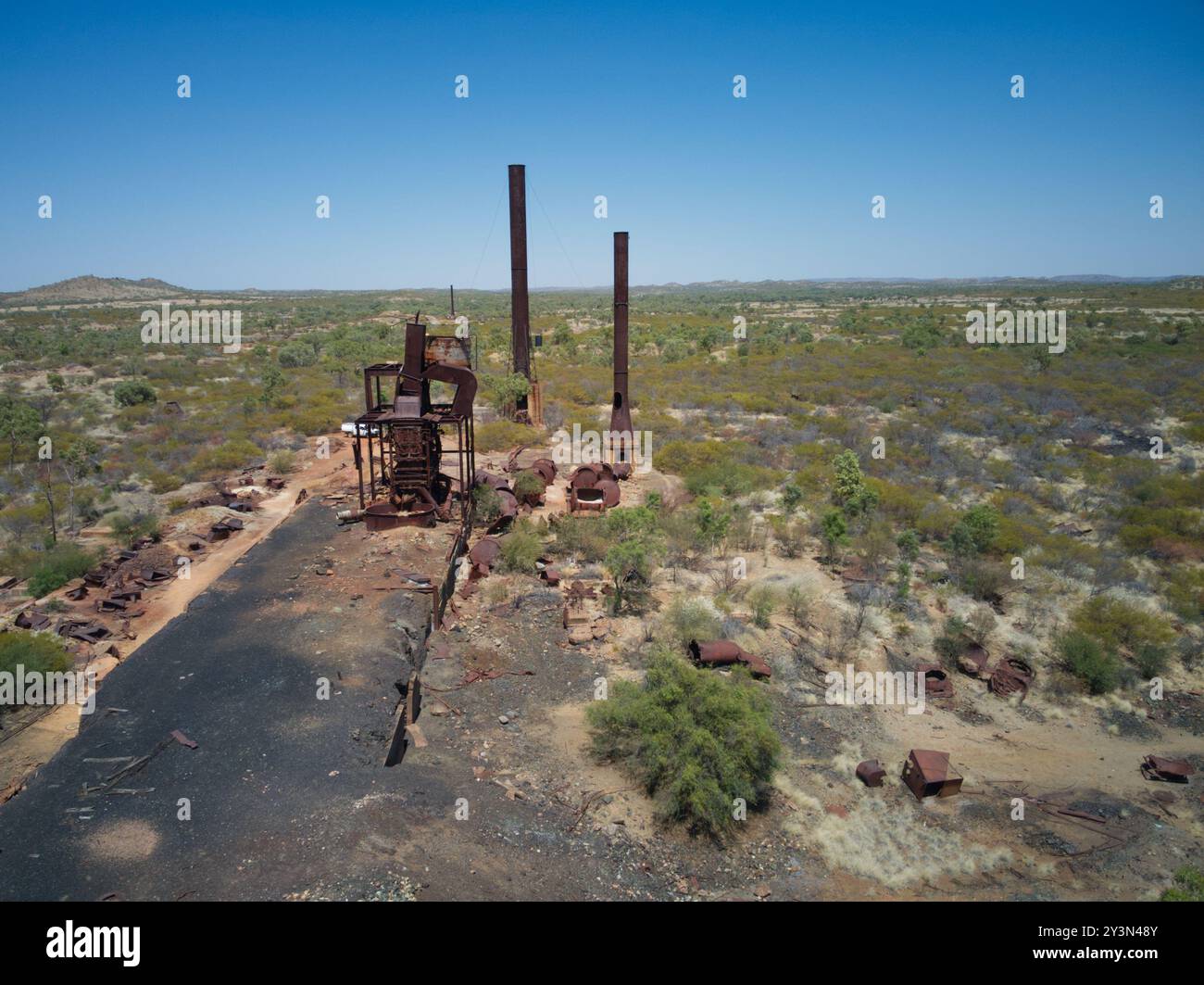 La fonderia di rame Kuridala e le rovine delle miniere nel Queensland settentrionale operarono all'inizio del XX secolo Foto Stock