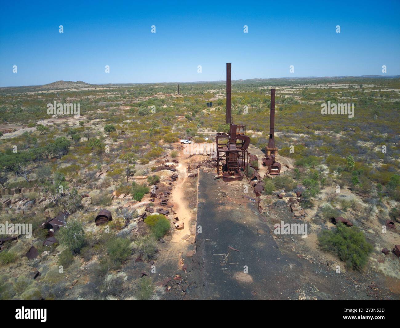 La fonderia di rame Kuridala e le rovine delle miniere nel Queensland settentrionale operarono all'inizio del XX secolo Foto Stock