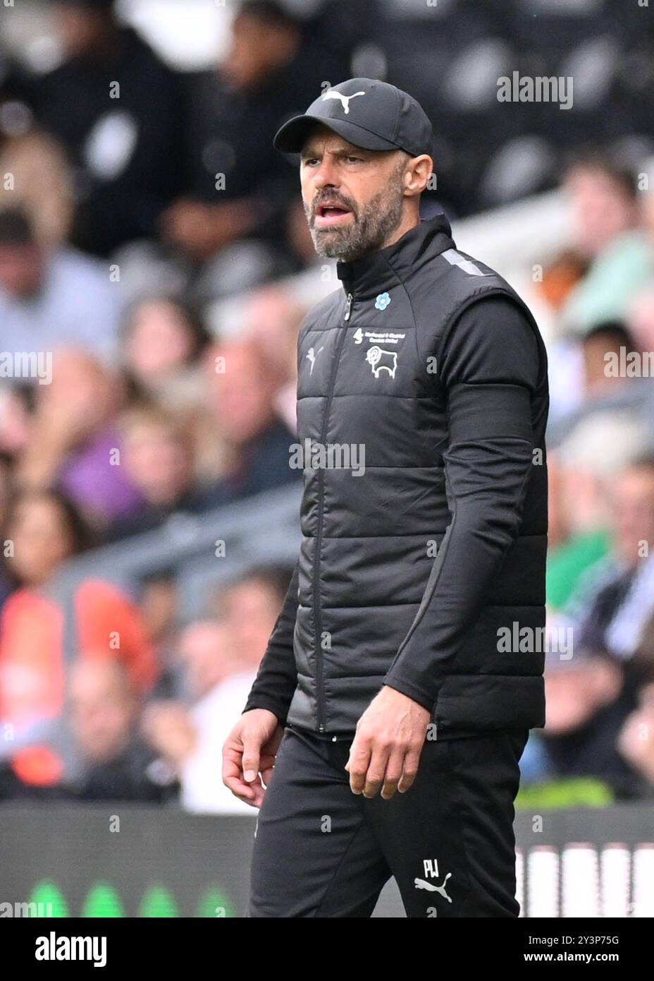 Paul Warne (Derby Manager) durante la partita del Campionato Sky Bet Derby County vs Cardiff City al Pride Park Stadium, Derby, Regno Unito, 14 settembre 2024 (foto di Mark Dunn/News Images) Foto Stock