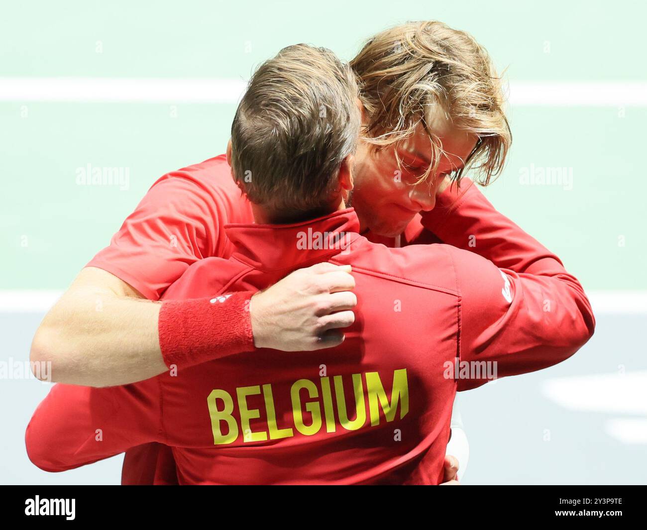 Bologna, Italia. 14 settembre 2024. Zizou Bergs belga dopo una partita tra il belga Zizou Berg e il brasiliano Thiago Monteiro, la seconda partita del girone A nella fase A gironi delle finali di Coppa Davis tra Belgio e Brasile, sabato 14 settembre 2024, presso l'Unipol Arena, a Bologna. BELGA PHOTO BENOIT DOPPAGNE credito: Belga News Agency/Alamy Live News Foto Stock