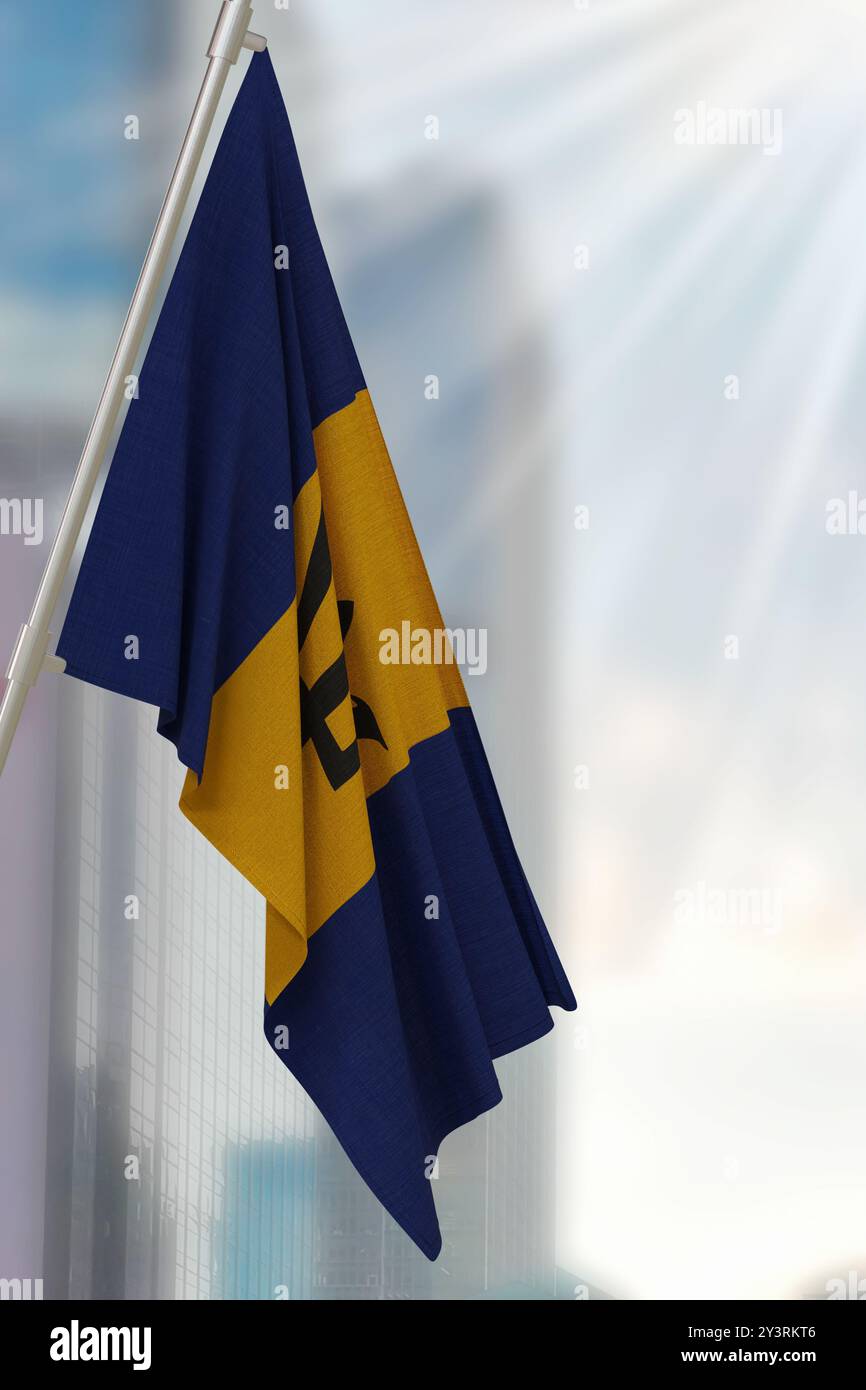 Bandiera nazionale delle Barbados. Rendering 3D. Foto Stock