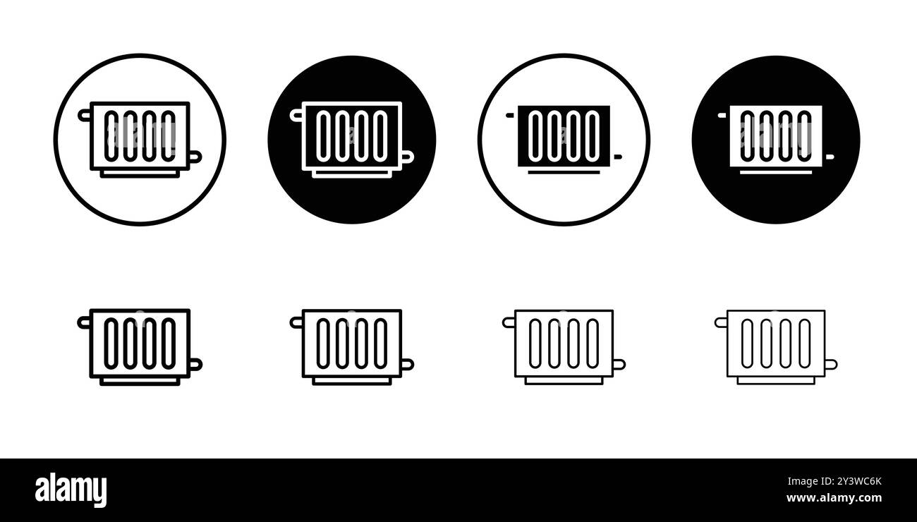 Simbolo del logo dell'icona del riscaldatore condizionatore contorno vettoriale in bianco e nero Illustrazione Vettoriale