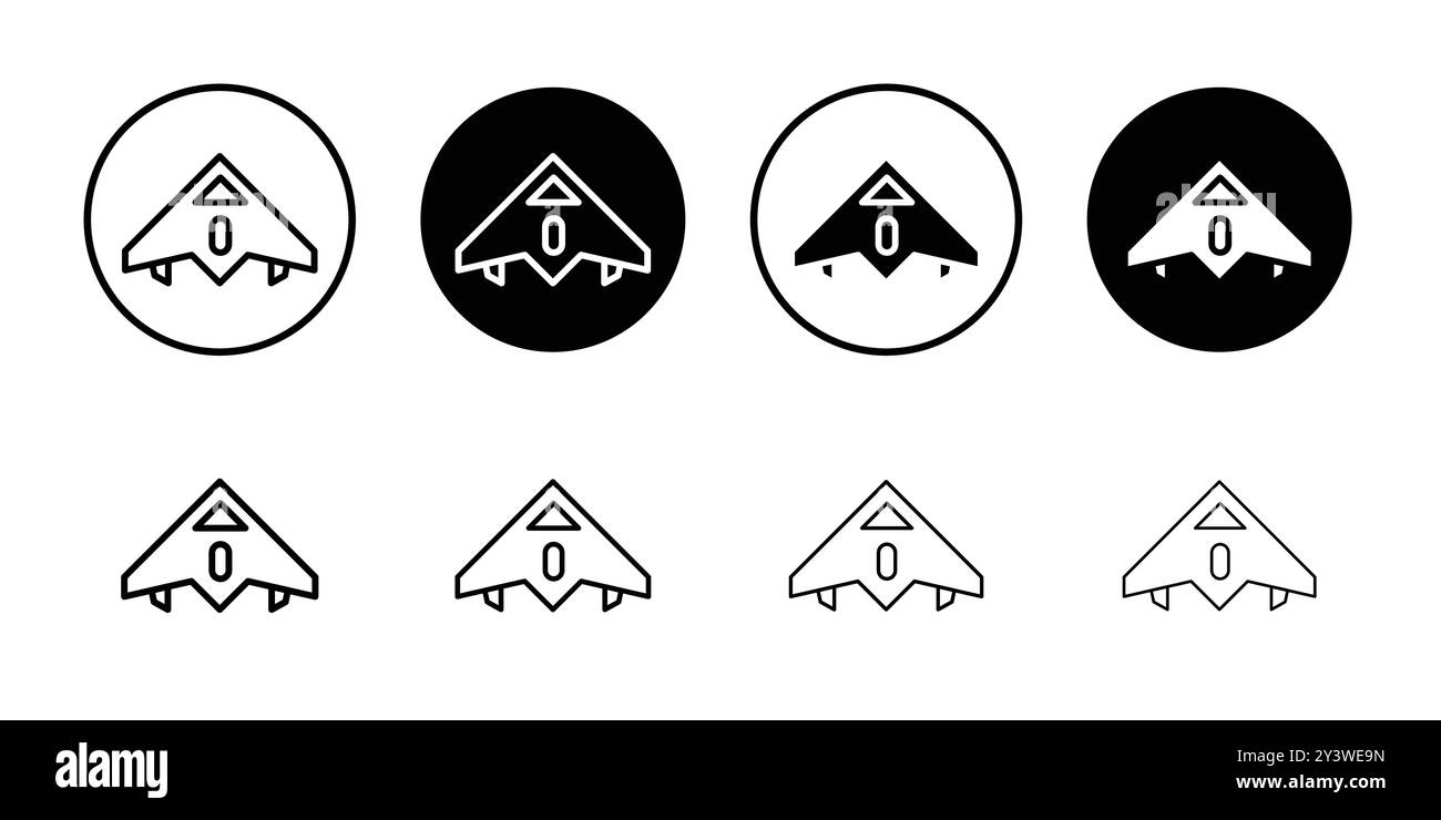 Icona stealth piano logo segno vettoriale contorno in bianco e nero Illustrazione Vettoriale