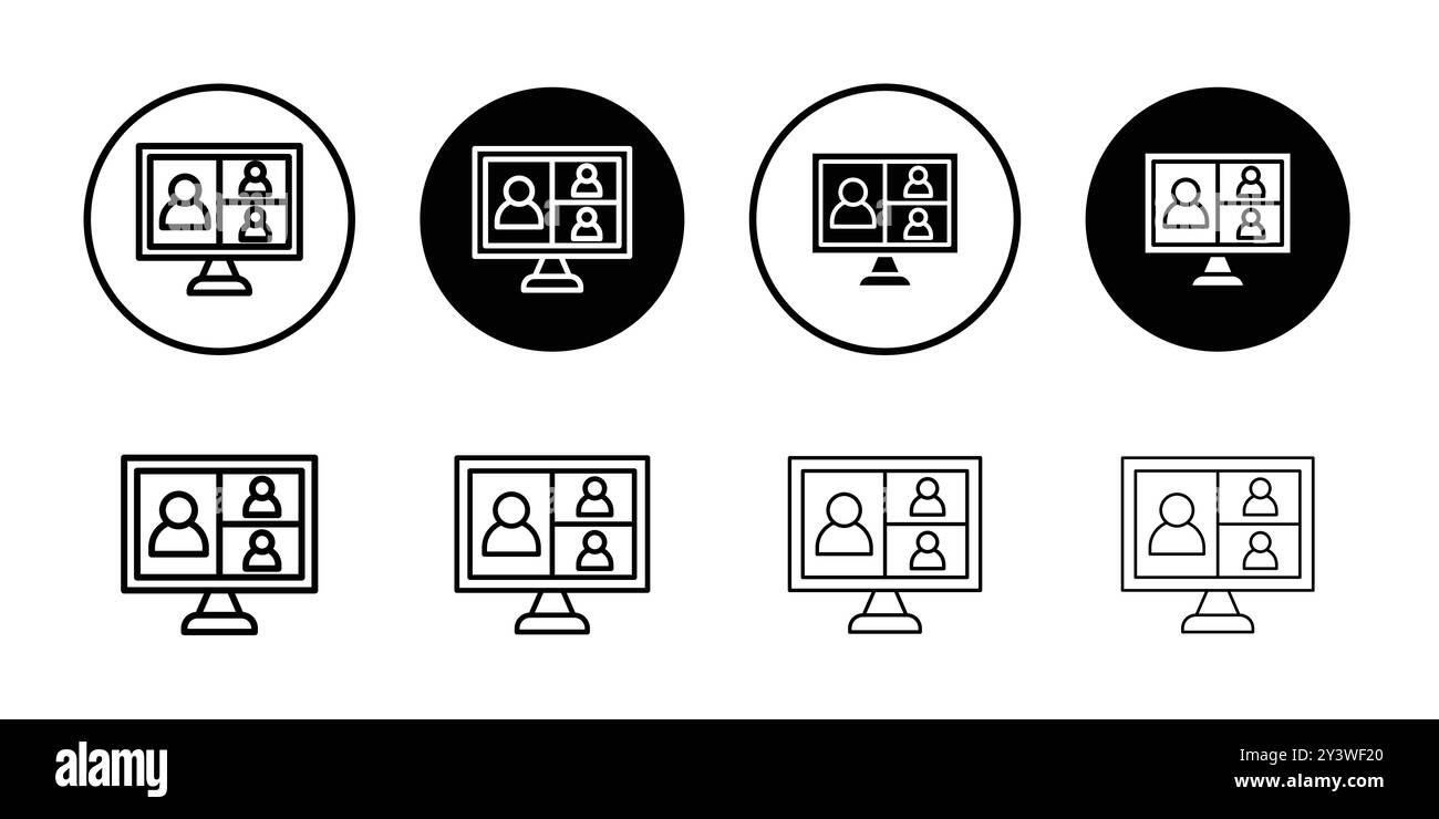 Icona del webinar, logo, contorno vettoriale in bianco e nero Illustrazione Vettoriale