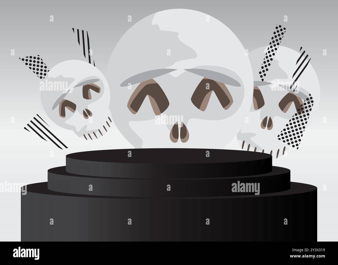 Esposizione di prodotti mockup con Halloween Skull. Podio del piedistallo Vector Cylinder Celebration. Vetrina scenica per la presentazione Spooky. Geometrico minimale per Illustrazione Vettoriale