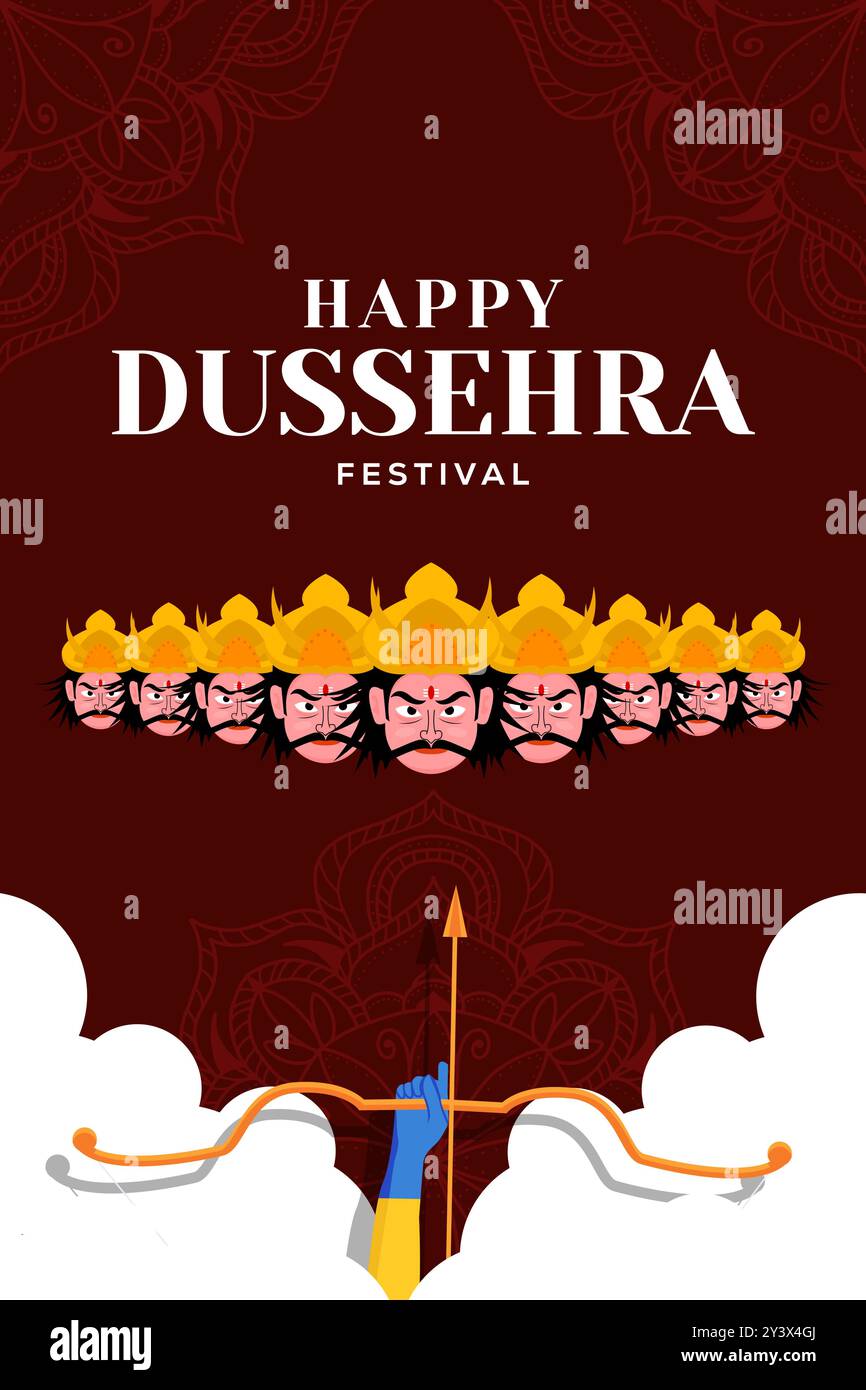 disegno piatto happy dussehra festival illustrazione banner verticale Illustrazione Vettoriale