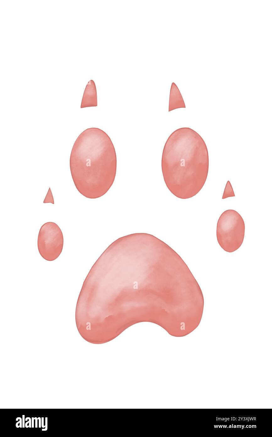La zampa di dinosauro piccola stampa rosa con artigli acquerelli colore di illustrazione in stile digitale colore chiaro per bambini e luminoso per la stampa e l'uso del Web Foto Stock