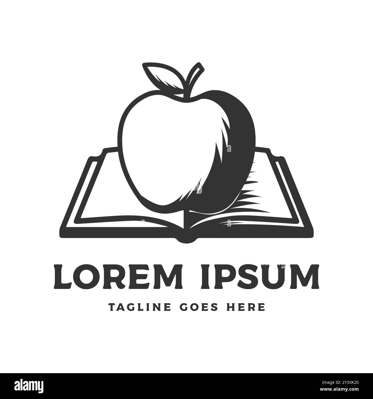 Apple Fruit d'epoca rétro con Book for Education School icona del corso illustrazione Logo Design Vector Illustrazione Vettoriale