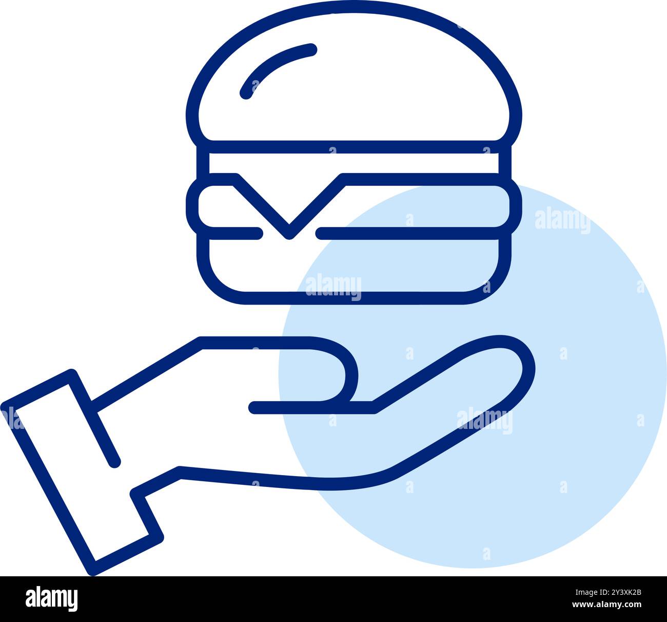 Hamburger e mano. Consegna di cibo, rapido da asporto. Pixel Perfect, icona del vettore di traccia modificabile Illustrazione Vettoriale