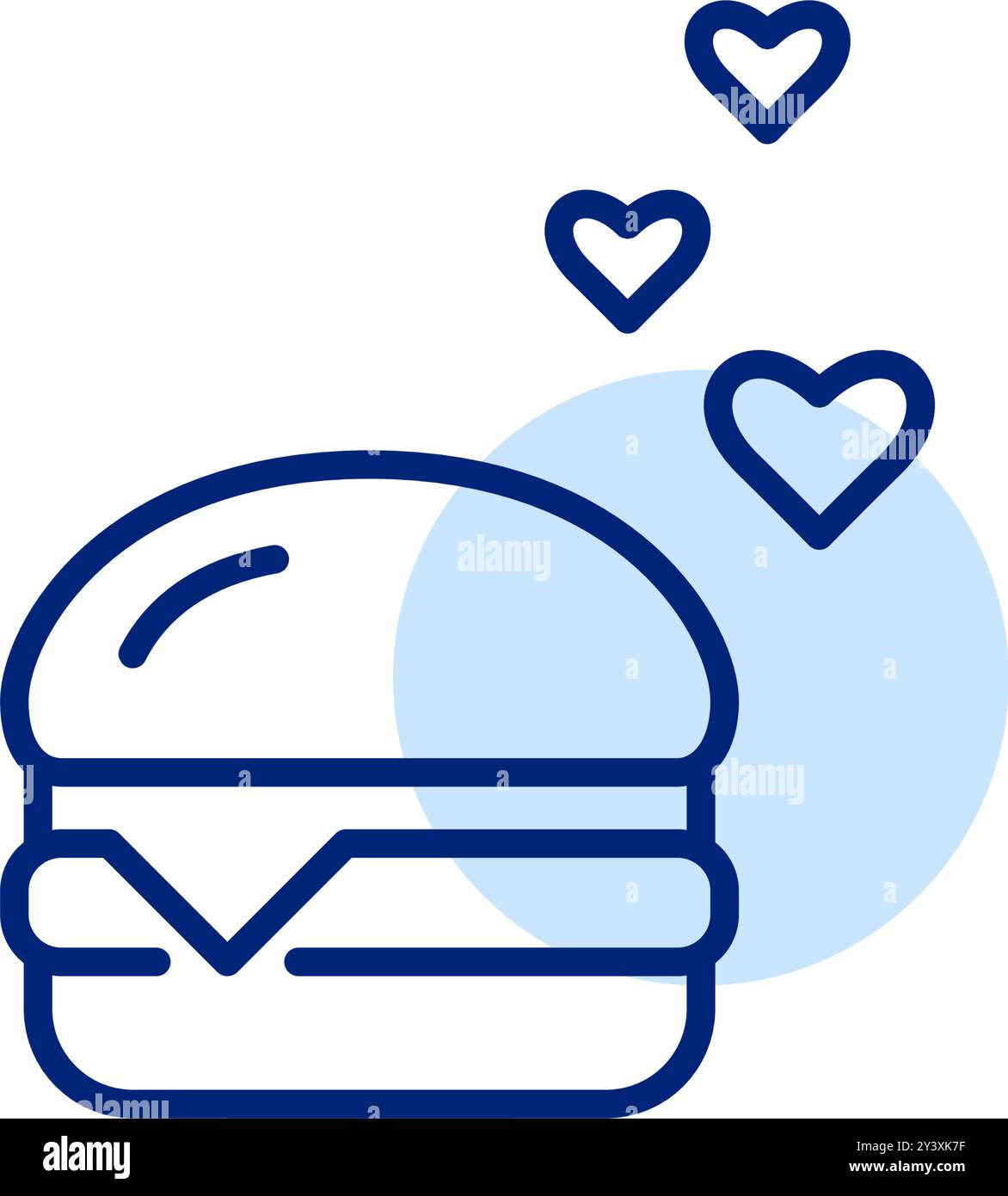 Hamburger e cuori. Recensioni delle opzioni alimentari, aggiungi ai preferiti, app di consegna. Pixel Perfect, icona del vettore di traccia modificabile Illustrazione Vettoriale