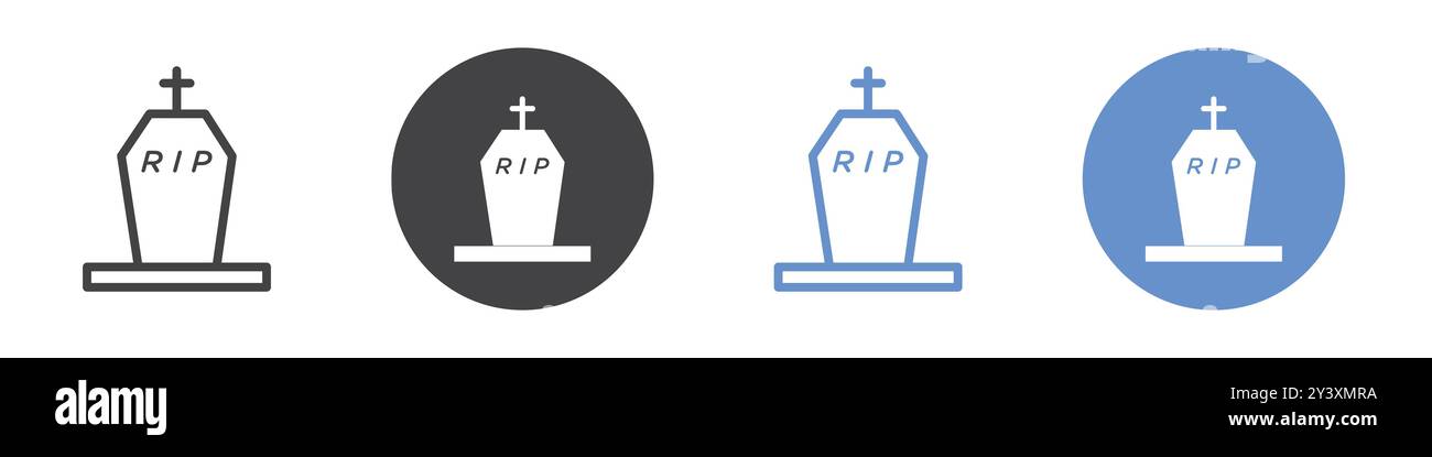 Simbolo Tombstone o collezione di set di simboli vettoriali con contorno bianco e nero Illustrazione Vettoriale