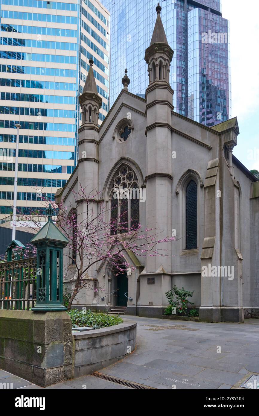 La Melbourne Welsh Church in Latrobe Street nel CBD di Melbourne, fondata nel 1857, ricostruita nel 1971 e patrimonio culturale, Victoria, Australia. Foto Stock