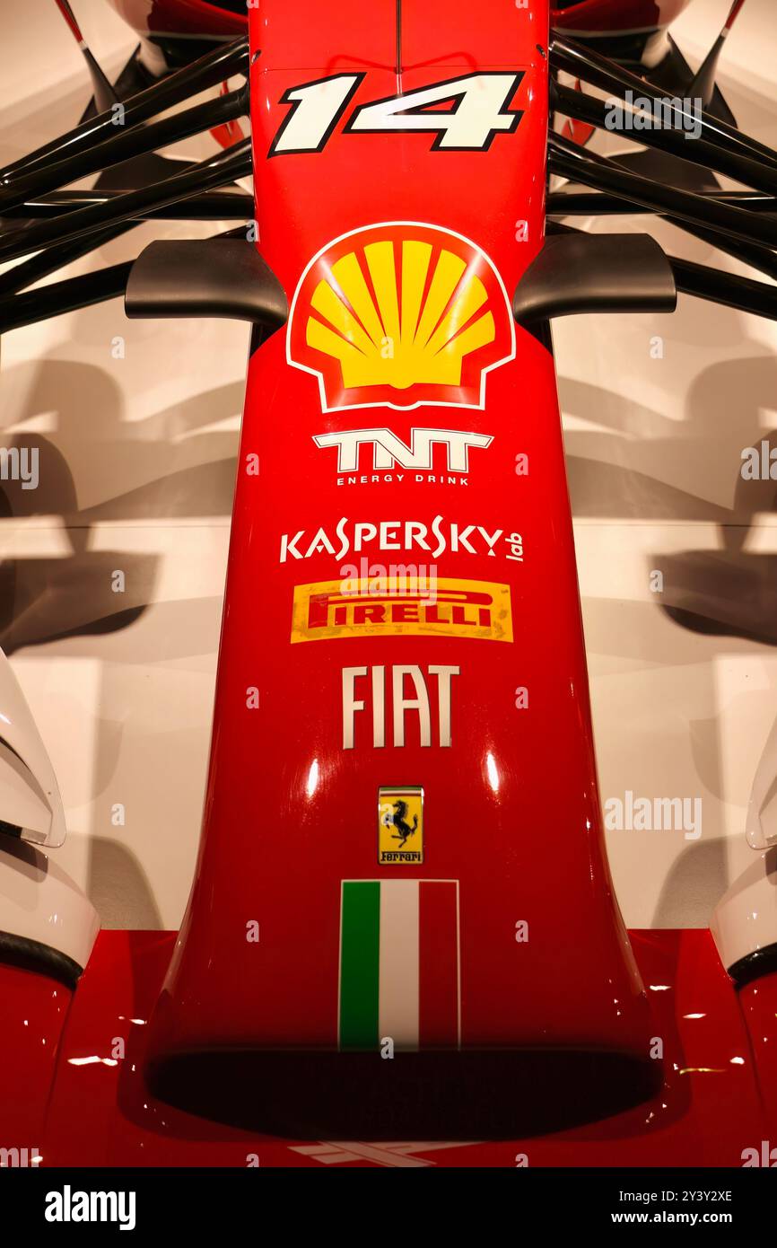 Fernando Alonso's 2012 Ferrari F2012 Formula 1 auto in mostra al Museo e circuito di Oviedo Asturias Spagna Foto Stock