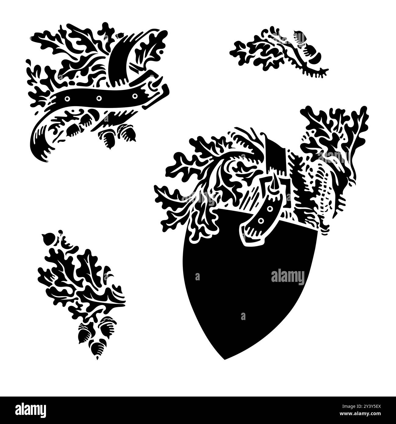 Design in stile medievale. dipinto in stile retrò vintage, casco da cavalieri Illustrazione Vettoriale