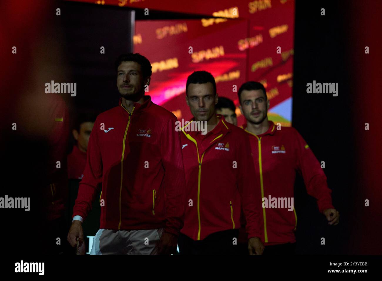 Presentazione della squadra spagnola durante la finale di Coppa Davis del gruppo B singolo 1 il 15 settembre 2024 al Pabellon Municipal de Fuente San Luis (Valenci Foto Stock