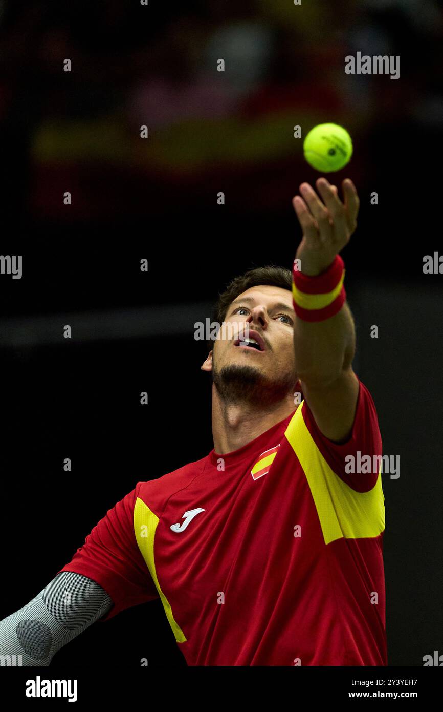 Pablo Carreno busta, squadra spagnola contro Jordan Thompson, squadra australiana, durante la finale di Coppa Davis del gruppo B, il 15 settembre 2024 a Foto Stock