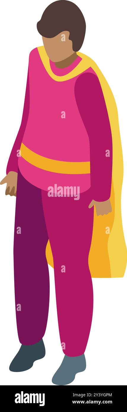 Un supereroe sicuro di sé in piedi con mantello che ondeggia nel vento Illustrazione Vettoriale