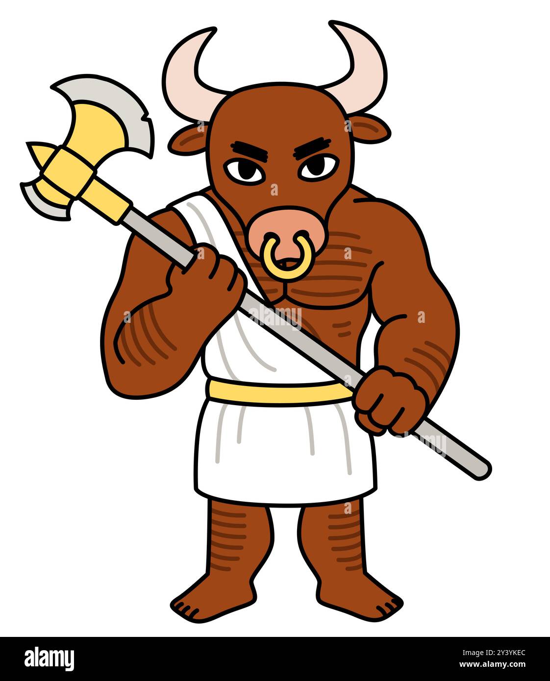 Cartoon Minotaur disegna in stile fumetto semplice e moderno. Antico personaggio della mitologia greca. Illustrazione grafica clip vettoriale. Illustrazione Vettoriale