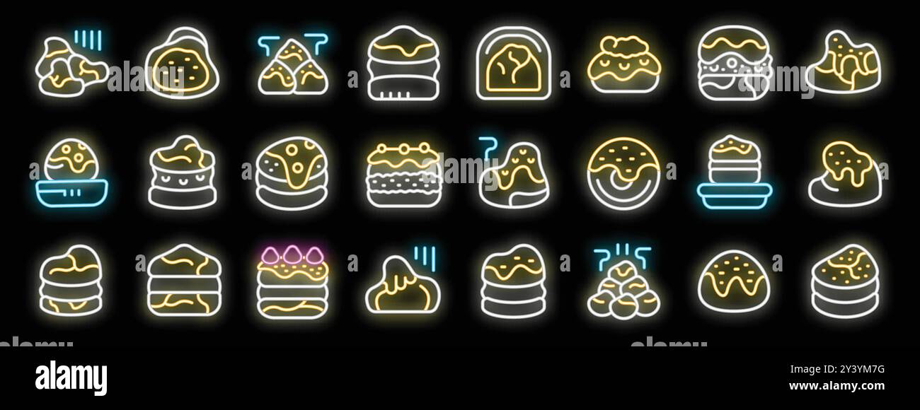 Set di insegne al neon per panetteria. Pane Immagine e Vettoriale