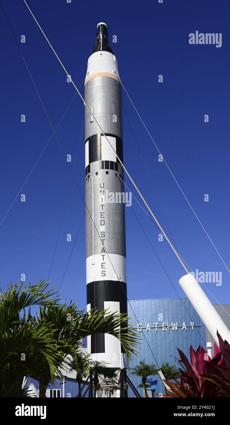Rocket Garden al Kennedy Space Center, Florida, Stati Uniti. Rocket Garden im Kennedy Space Center, Florida, Stati Uniti, Nord America Foto Stock