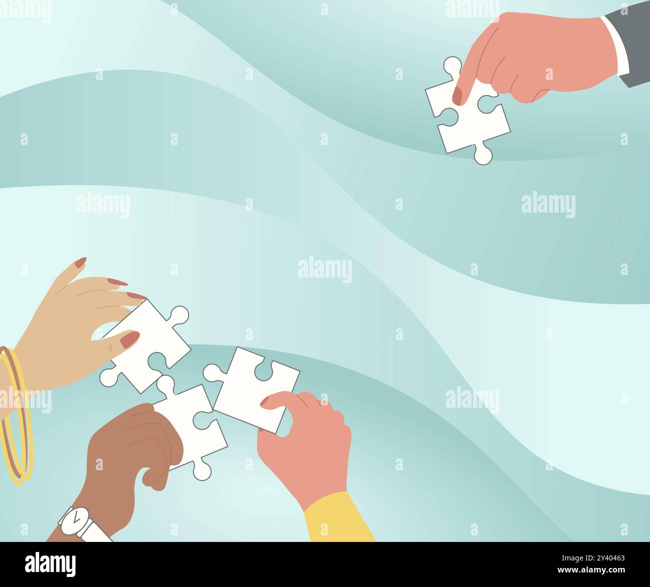 Immagine che mostra le mani che tengono i pezzi del puzzle del puzzle che si aiutano a vicenda Foto Stock