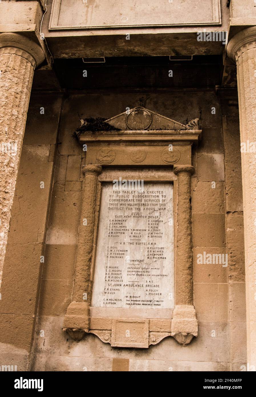 Guerra boera; seconda targa commemorativa (1899-1902) sulla Herne Bay Clocktower Foto Stock