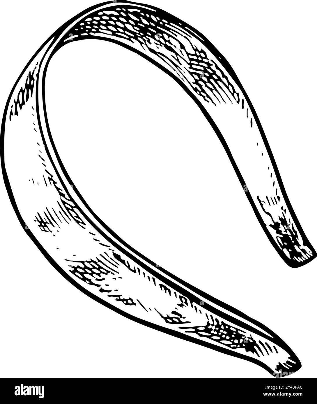 Una fascia per capelli. Bellezza e moda. Illustrazione grafica vettoriale in bianco e nero realizzata a mano. Un sottile archetto in metallo sulla testa è un accessorio di bellezza. Illustrazione Vettoriale