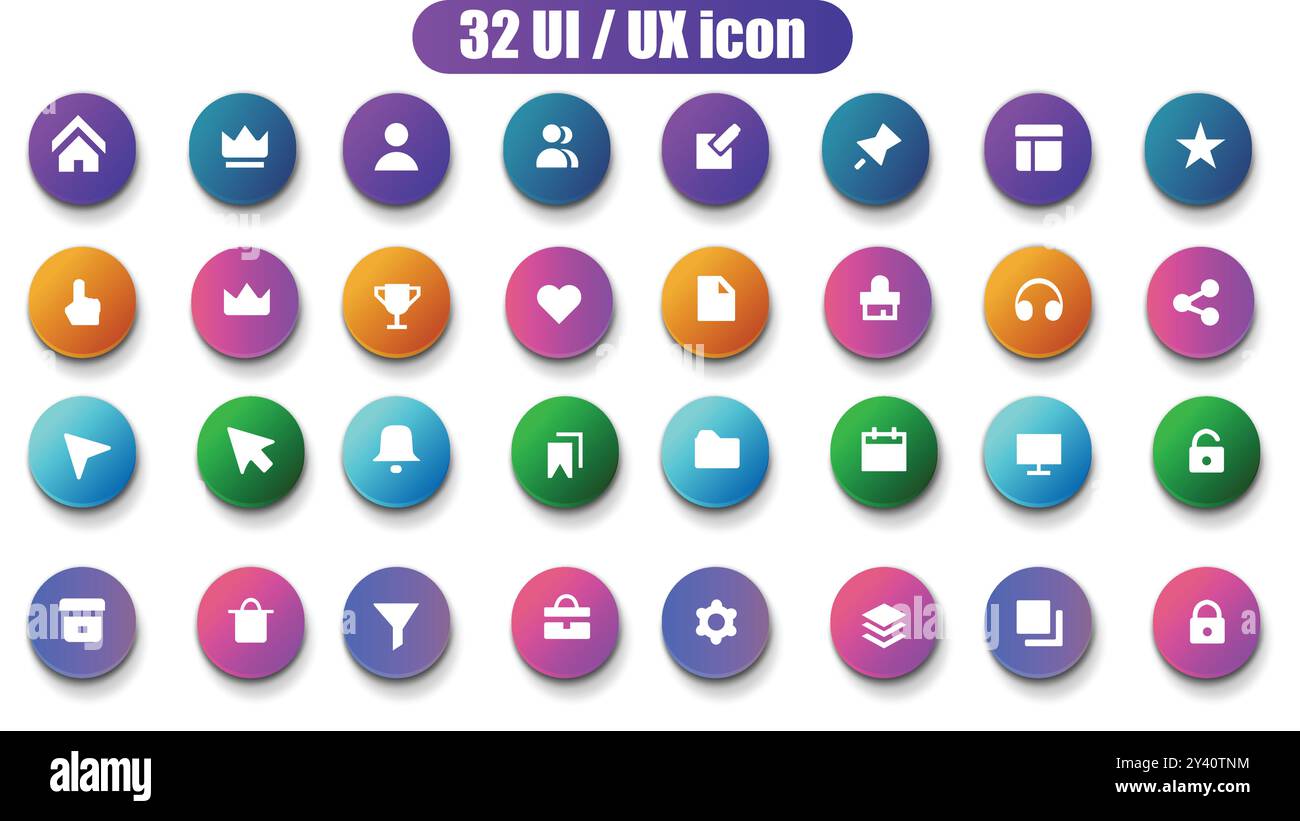 Set di icone UX UI, set di icone vettoriali, design set di icone Web Illustrazione Vettoriale