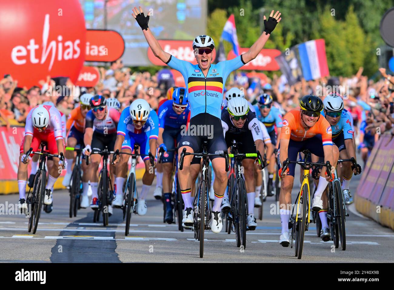 Tim MERLIER (Belgio) Elite Strassenrennen/European Continental Championships Men Elite Road Race von Heusden-Zolder nach Hasselt (129 km) ore 15. Settembre 2024. Die Radsport EM/Straßenradsport-Europameisterschaften 2024 (2024 UEC Road European Championships) der Union Européenne de Cyclisme von 11. bis 15. Settembre 2024 a der belgischen Provinz Limburg. EuroRoad24, EuroRoad 2024. Foto Stock