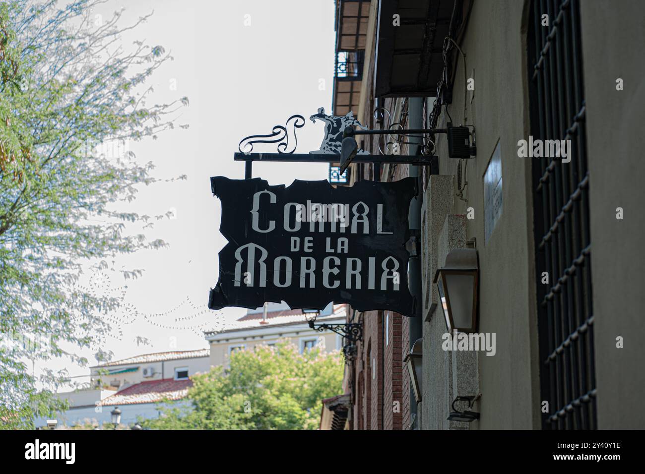 12 agosto 2023; Madrid, Spagna. Simbolo del "Corral de la Morería", uno dei club di flamenco più famosi al mondo, situato a Madrid, Spa Foto Stock