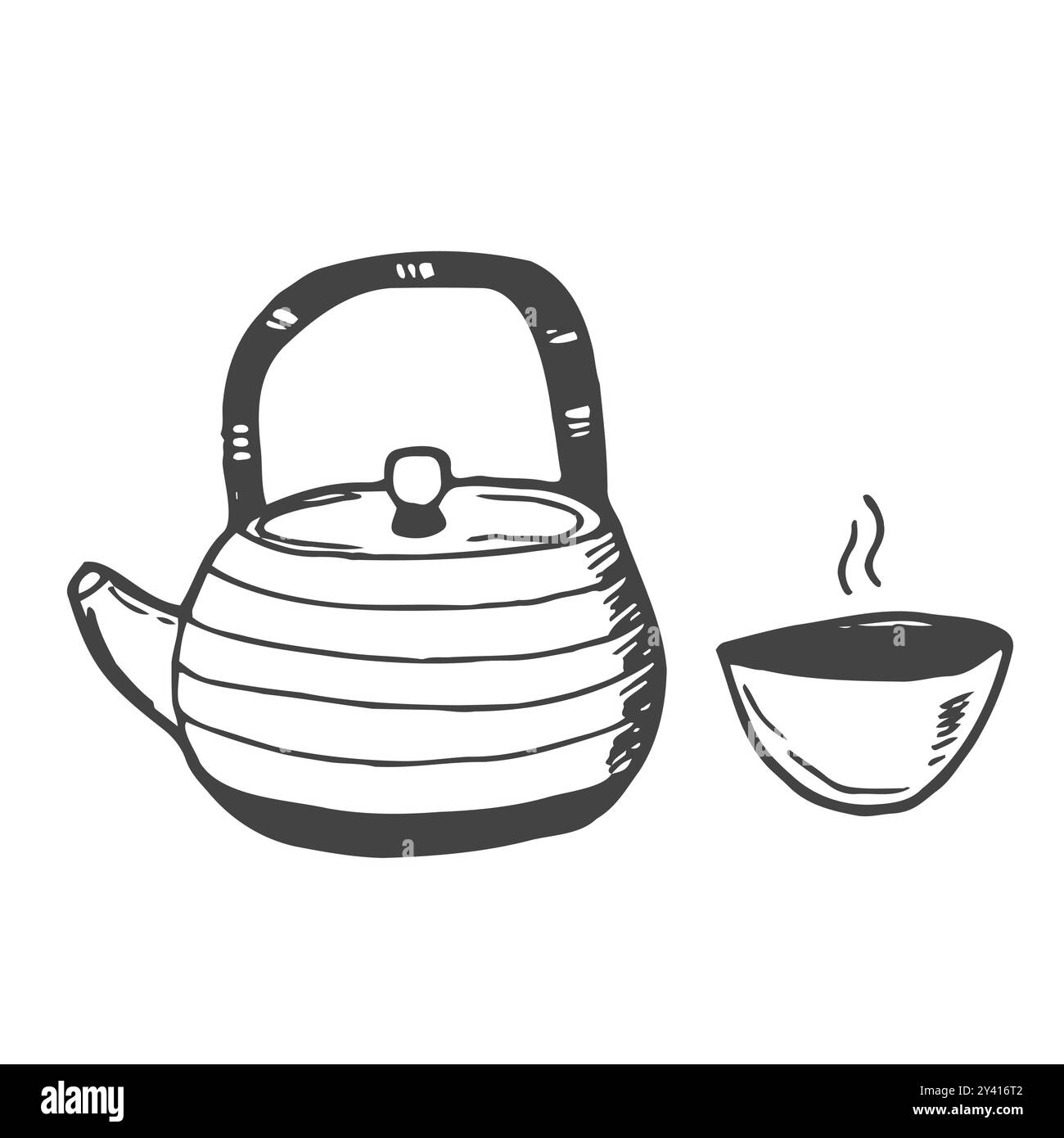 Un doodle di una teiera. Ora del tè o concetto di cerimonia. Illustrazione Vettoriale