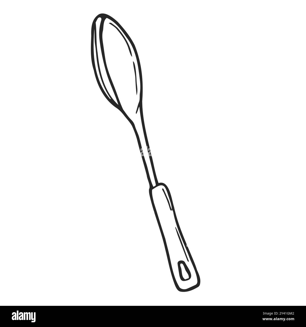 Mestolo per zuppa da cucina o cucchiaio, illustrazione vettoriale disegnata a mano in stile doodle isolata su sfondo bianco. Utensili da cucina Illustrazione Vettoriale