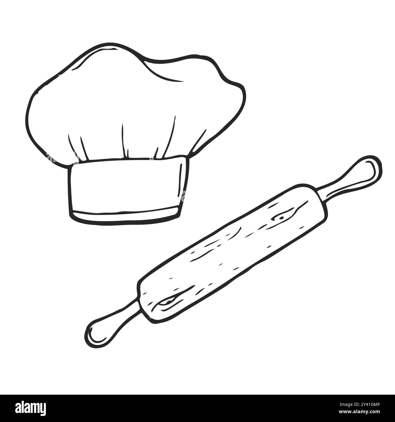 Cuoco professionale cuoco abbigliamento Ink Vector. Cappello in tessuto uniforme elemento antiusura in costume. Indumenti da lavoro per la cucina incisione Illustrazione Vettoriale